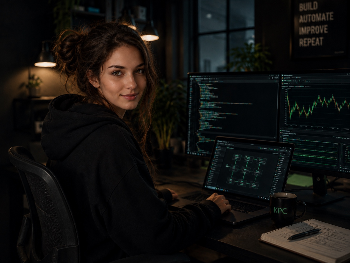 Kiki arbeitet an digitalen Projekten